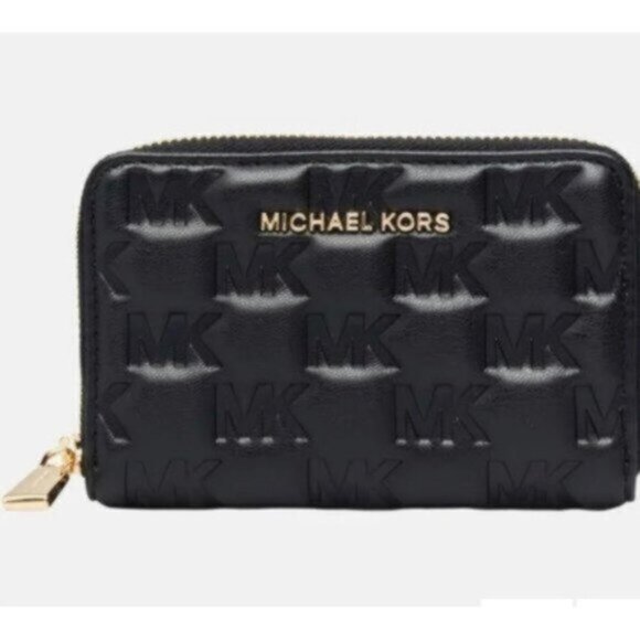 Michael Kors ZA Jet Set Small Card Case Wallet Quilt Logo name black - Picture 1 of 11